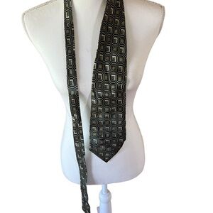 Z Inc. Black Brown Geometric Square Pattern Silk Tie Men’s One Size